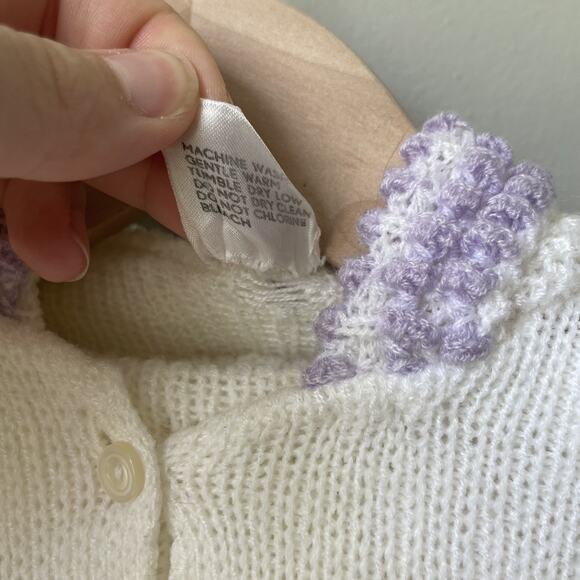 Vintage Baby Girl Outfit Set 9 Months Knitted Purple Embroidered Sweater Set - Picture 8 of 10